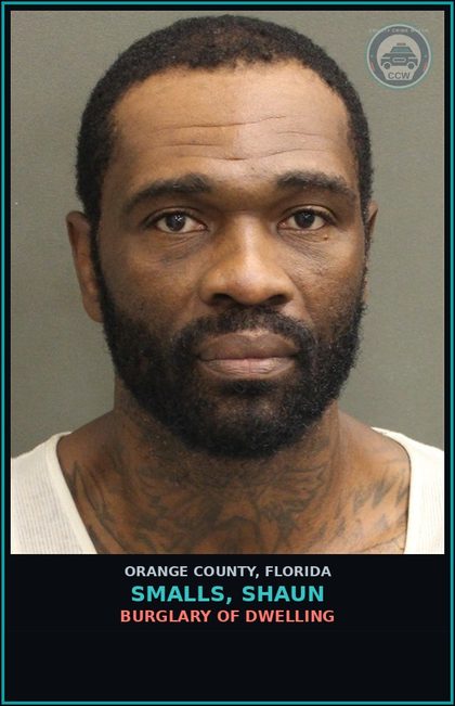 CCW arrest card for SMALLS, SHAUN in Orange County: BURGLARY OF DWELLING