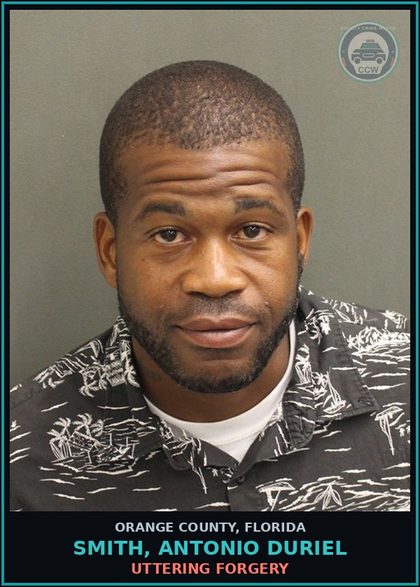 CCW arrest card for SMITH, ANTONIO DURIEL in Orange County: UTTERING FORGERY