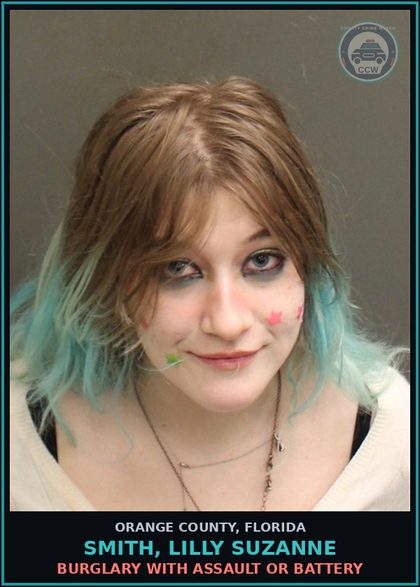 CCW arrest card for SMITH, LILLY SUZANNE in Orange County: BURGLARY WITH ASSAULT OR BATTERY