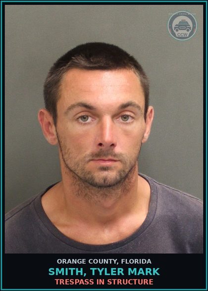 CCW arrest card for SMITH, TYLER MARK in Orange County: TRESPASS IN STRUCTURE