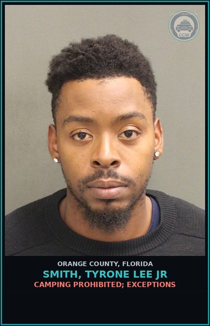 CCW arrest card for SMITH, TYRONE LEE JR in Orange County: CAMPING PROHIBITED; EXCEPTIONS