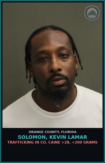 CCW arrest card for SOLOMON, KEVIN LAMAR in Orange County: TRAFFICKING IN COCAINE >28, <200 GRAMS