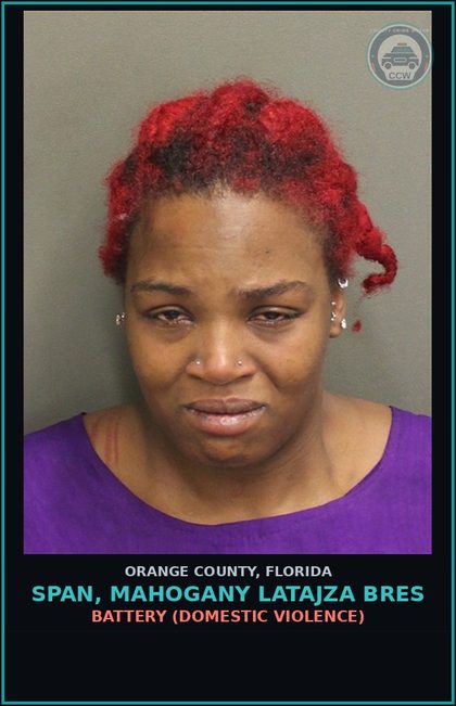 CCW arrest card for SPAN, MAHOGANY LATAJZA BRES in Orange County: BATTERY (DOMESTIC VIOLENCE)