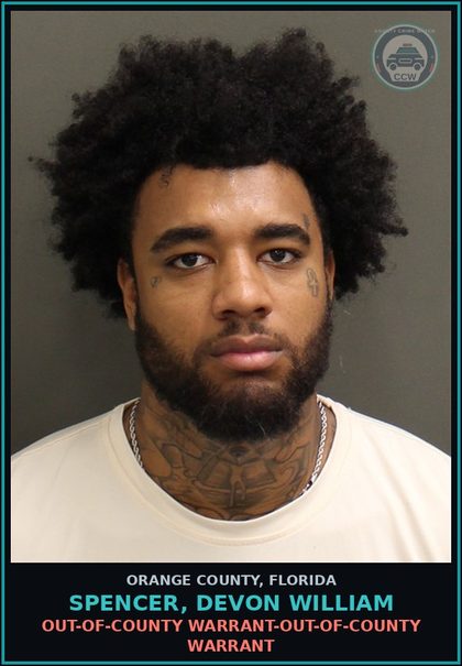 CCW arrest card for SPENCER, DEVON WILLIAM in Orange County: OUT-OF-COUNTY WARRANT-OUT-OF-COUNTY WARRANT