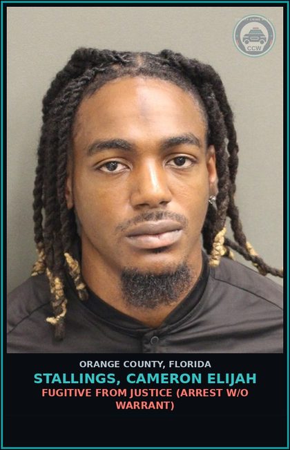 CCW arrest card for STALLINGS, CAMERON ELIJAH in Orange County: FUGITIVE FROM JUSTICE (arrest w/o warrant)
