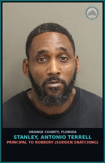 CCW arrest card for STANLEY, ANTONIO TERRELL in Orange County: TRESPASS IN OCCUPIED CONVEYANCE