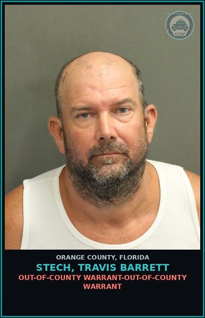 CCW arrest card for STECH, TRAVIS BARRETT in Orange County: OUT-OF-COUNTY WARRANT-OUT-OF-COUNTY WARRANT