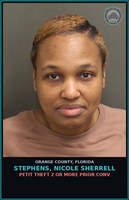 CCW arrest card for STEPHENS, NICOLE SHERRELL in Orange County: PETIT THEFT 2 OR MORE PRIOR CONV