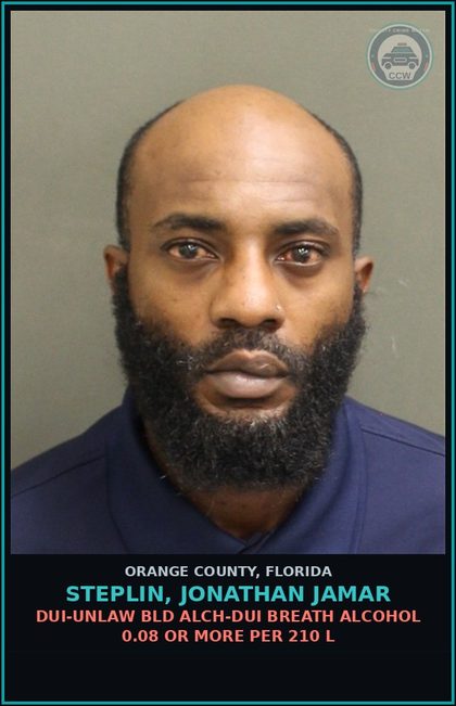 CCW arrest card for STEPLIN, JONATHAN JAMAR in Orange County: DWLSR REVOCATION EQUIV STATUS 3RD SUB VIOL