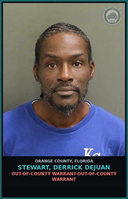 CCW arrest card for STEWART, DERRICK DEJUAN in Orange County: OUT-OF-COUNTY WARRANT-OUT-OF-COUNTY WARRANT