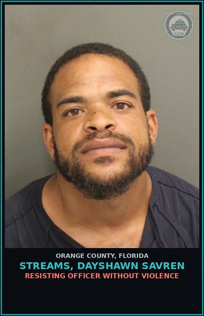 CCW arrest card for STREAMS, DAYSHAWN SAVREN in Orange County: DRIV WHILE LIC SUSPEND REVOCATION EQUIV STATUS