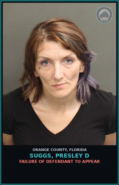 CCW arrest card for SUGGS, PRESLEY D in Orange County: FAILURE OF DEFENDANT TO APPEAR