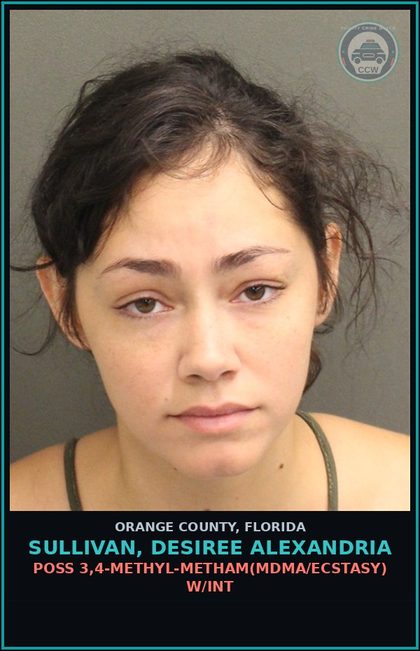 CCW arrest card for SULLIVAN, DESIREE ALEXANDRIA in Orange County: POSS 3,4-METHYL-METHAM(MDMA/ECSTASY) W/INT