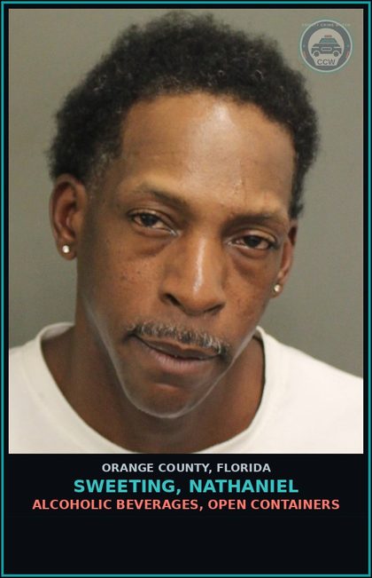 CCW arrest card for SWEETING, NATHANIEL in Orange County: ALCOHOLIC BEVERAGES, OPEN CONTAINERS
