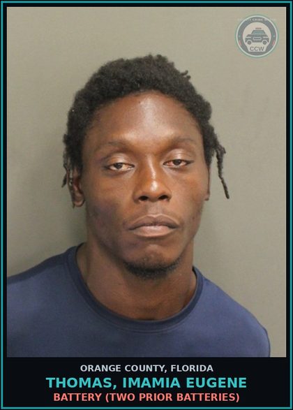 CCW arrest card for THOMAS, IMAMIA EUGENE in Orange County: BATTERY (TWO PRIOR BATTERIES)