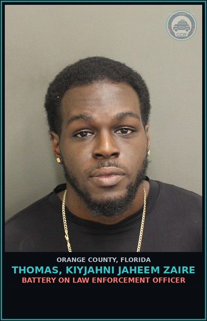 CCW arrest card for THOMAS, KIYJAHNI JAHEEM ZAIRE in Orange County: RESISTING OFFICER WITH VIOLENCE