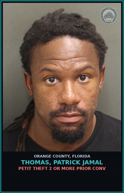 CCW arrest card for THOMAS, PATRICK JAMAL in Orange County: PETIT THEFT 2 OR MORE PRIOR CONV