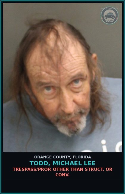 CCW arrest card for TODD, MICHAEL LEE in Orange County: TRESPASS/PROP. OTHER THAN STRUCT. OR CONV.