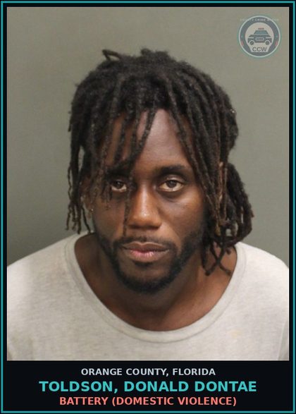 CCW arrest card for TOLDSON, DONALD DONTAE in Orange County: CRIMINAL MISCHIEF (>$200, <$1000)
