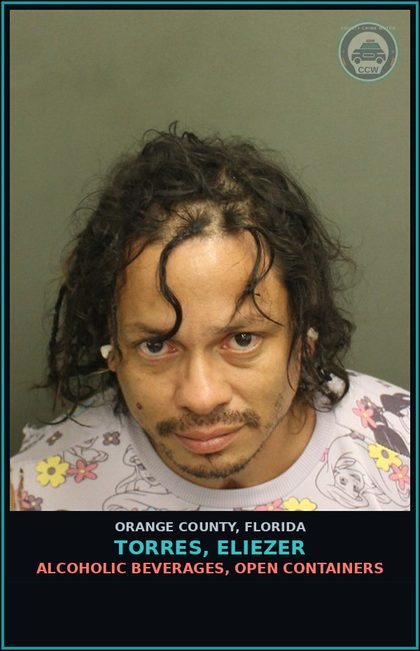 CCW arrest card for TORRES, ELIEZER in Orange County: ALCOHOLIC BEVERAGES, OPEN CONTAINERS