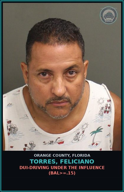 CCW arrest card for TORRES, FELICIANO in Orange County: DUI-DRIVING UNDER THE INFLUENCE (BAL>=.15)
