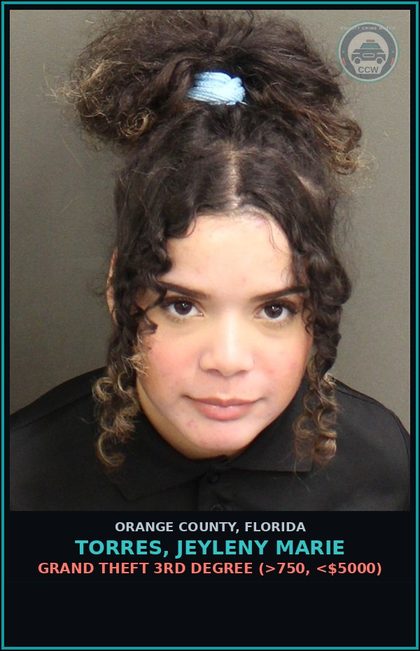CCW arrest card for TORRES, JEYLENY MARIE in Orange County: GRAND THEFT 3RD DEGREE (>750, <$5000)