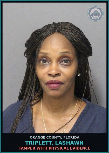 CCW arrest card for TRIPLETT, LASHAWN in Orange County: TAMPER WITH PHYSICAL EVIDENCE