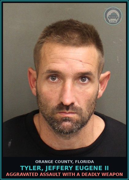 CCW arrest card for TYLER, JEFFERY EUGENE II in Orange County: AGGRAVATED ASSAULT WITH A DEADLY WEAPON