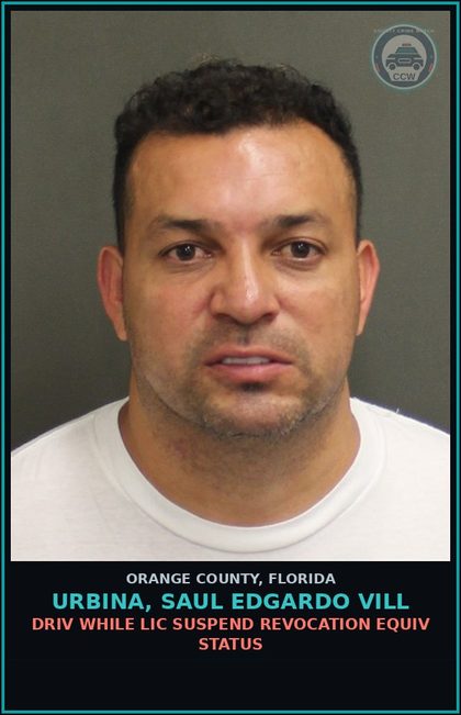 CCW arrest card for URBINA, SAUL EDGARDO VILL in Orange County: DRIV WHILE LIC SUSPEND REVOCATION EQUIV STATUS