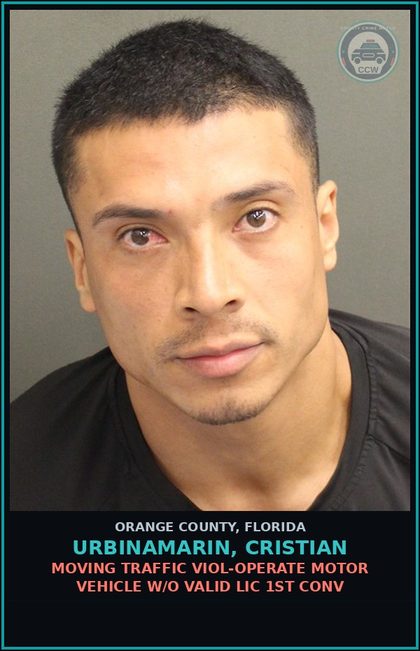 CCW arrest card for URBINAMARIN, CRISTIAN in Orange County: MOVING TRAFFIC VIOL-OPERATE MOTOR VEHICLE W/O VALID LIC 1ST CONV