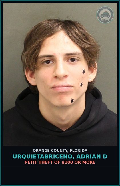 CCW arrest card for URQUIETABRICENO, ADRIAN D in Orange County: PETIT THEFT OF $100 OR MORE