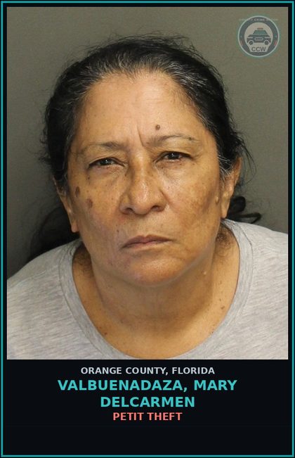 CCW arrest card for VALBUENADAZA, MARY DELCARMEN in Orange County: PETIT THEFT