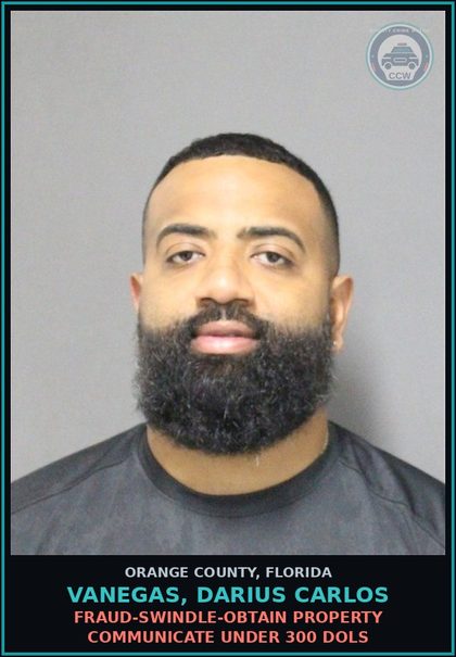 CCW arrest card for VANEGAS, DARIUS CARLOS in Orange County: PETIT THEFT OF $100 OR MORE