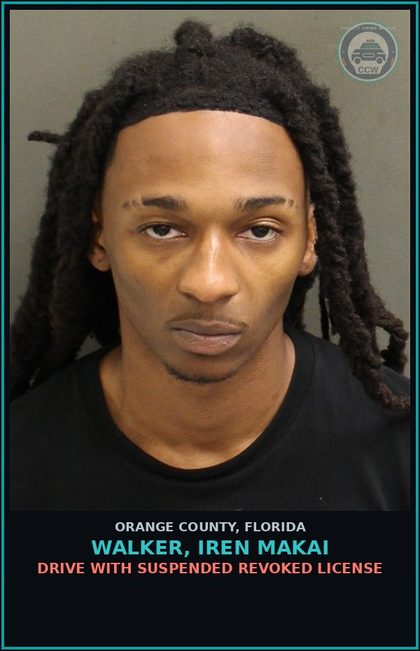 CCW arrest card for WALKER, IREN MAKAI in Orange County: DRIVE WITH SUSPENDED REVOKED LICENSE