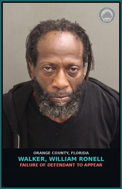 CCW arrest card for WALKER, WILLIAM RONELL in Orange County: FAILURE OF DEFENDANT TO APPEAR