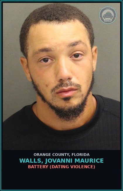 CCW arrest card for WALLS, JOVANNI MAURICE in Orange County: BATTERY (DATING VIOLENCE)