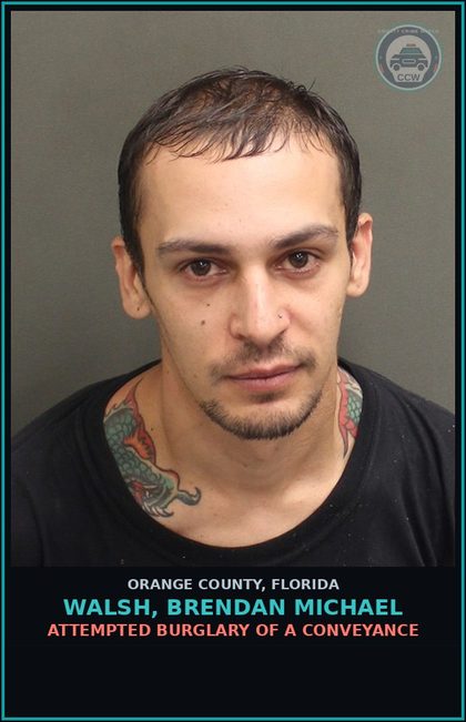 CCW arrest card for WALSH, BRENDAN MICHAEL in Orange County: CRIMINAL MISCHIEF (>$200, <$1000)