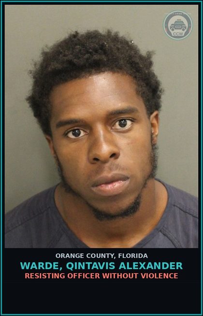 CCW arrest card for WARDE, QINTAVIS ALEXANDER in Orange County: RESISTING OFFICER WITHOUT VIOLENCE