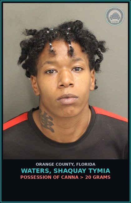 CCW arrest card for WATERS, SHAQUAY TYMIA in Orange County: POSSESSION OF Canna > 20 GRAMS