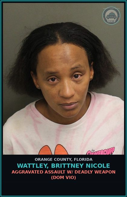 CCW arrest card for WATTLEY, BRITTNEY NICOLE in Orange County: AGGRAVATED ASSAULT W/ DEADLY WEAPON (DOM VIO)