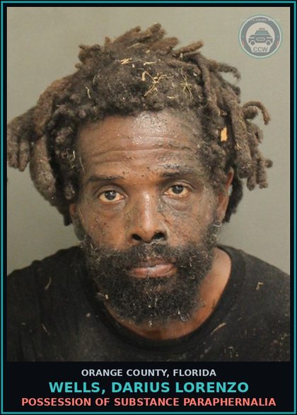 CCW arrest card for WELLS, DARIUS LORENZO in Orange County: POSSESSION OF DRUG PARAPHERNALIA