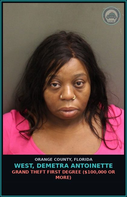 CCW arrest card for WEST, DEMETRA ANTOINETTE in Orange County: UTTERING FORGERY
