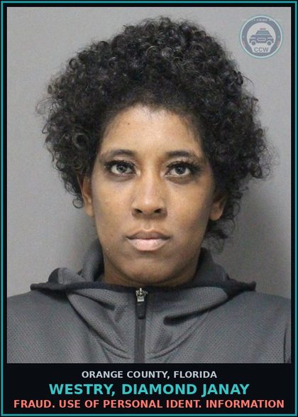 CCW arrest card for WESTRY, DIAMOND JANAY in Orange County: UNAUTHORIZED POSSESSION OF AN IDENT. CARD - SIMILITUDE