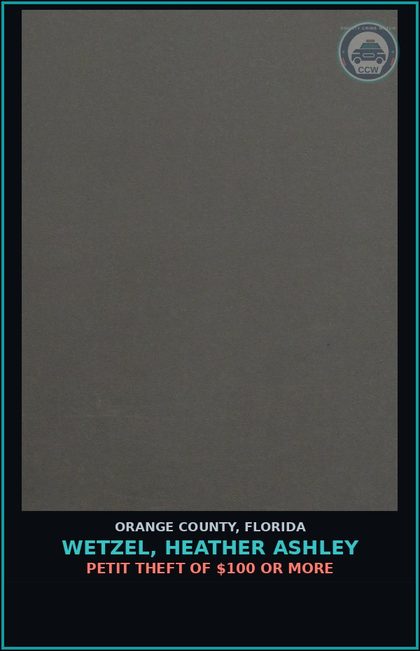 CCW arrest card for WETZEL, HEATHER ASHLEY in Orange County: PETIT THEFT OF $100 OR MORE