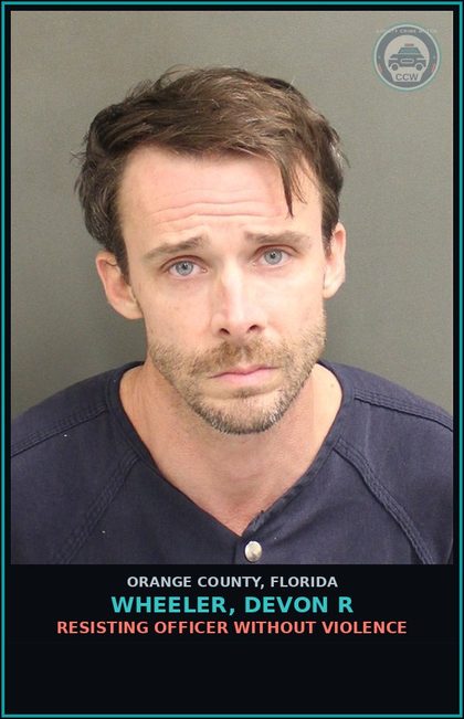 CCW arrest card for WHEELER, DEVON R in Orange County: RESISTING OFFICER WITHOUT VIOLENCE