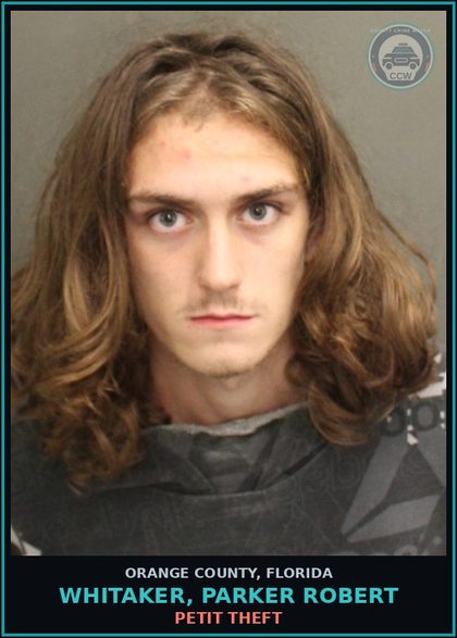 CCW arrest card for WHITAKER, PARKER ROBERT in Orange County: TRESPASS/PROP. OTHER THAN STRUCT. OR CONV.
