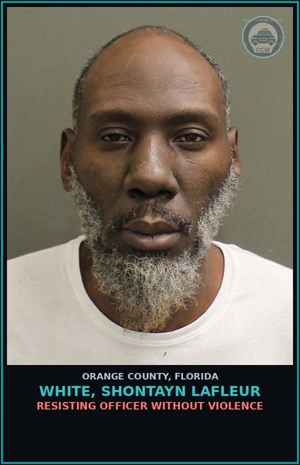 CCW arrest card for WHITE, SHONTAYN LAFLEUR in Orange County: RESISTING OFFICER WITHOUT VIOLENCE