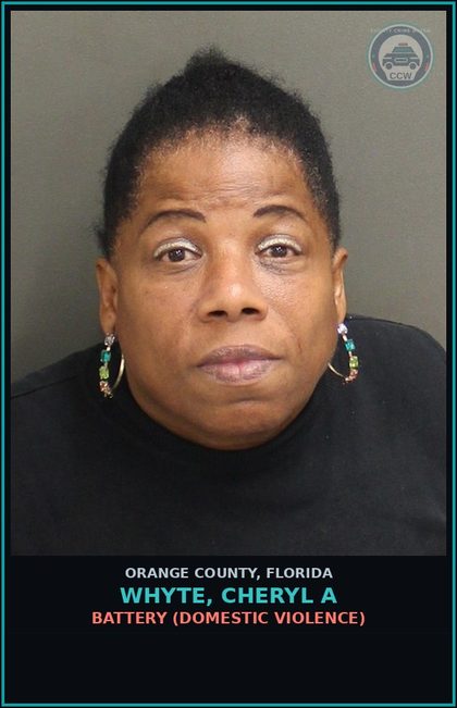 CCW arrest card for WHYTE, CHERYL A in Orange County: OBSTRUCTING JUSTICE-HINDER WITN COMMUN INFO TO LEO/JUDGE MISD PROC