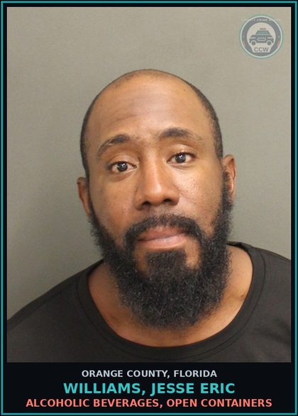 CCW arrest card for WILLIAMS, JESSE ERIC in Orange County: ALCOHOLIC BEVERAGES, OPEN CONTAINERS