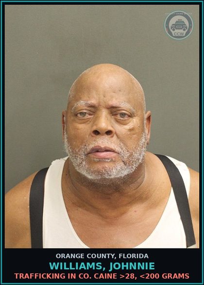 CCW arrest card for WILLIAMS, JOHNNIE in Orange County: TRAFFICKING IN COCAINE >28, <200 GRAMS
